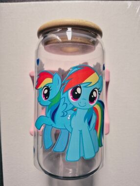 🪻3/$25 My Little Pony Rainbow Dash 16oz Glass Tumbler Lid Straw